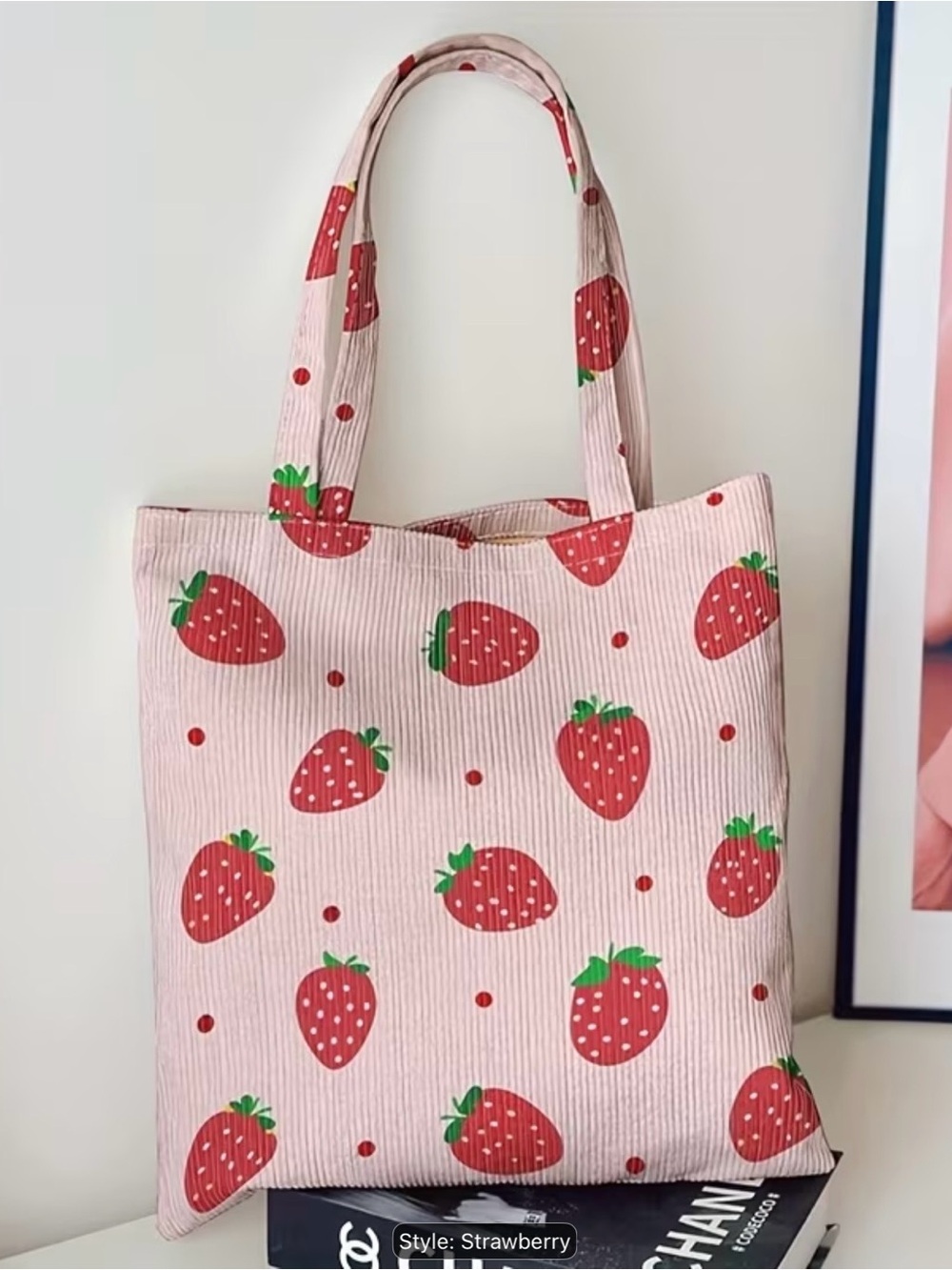 Strawberry Corduroy Tote Bag - NWT - Picture 2 of 4
